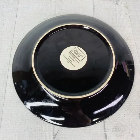 Mikasa Gourmet Basics BLOSSOM BLACK Cream Flower Stoneware Salad Plates Set of 4 - Picture 5 of 16